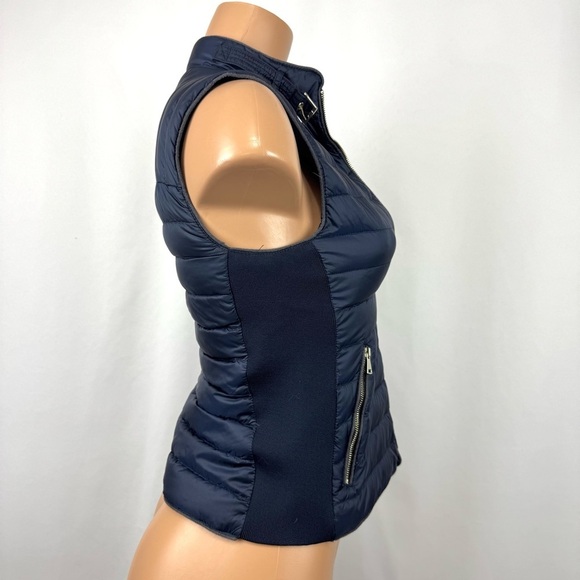Zara Womens Sz XS Navy Puffer Down Feather Vest Jacket Full Zip Knit Side Panels - Picture 6 of 12